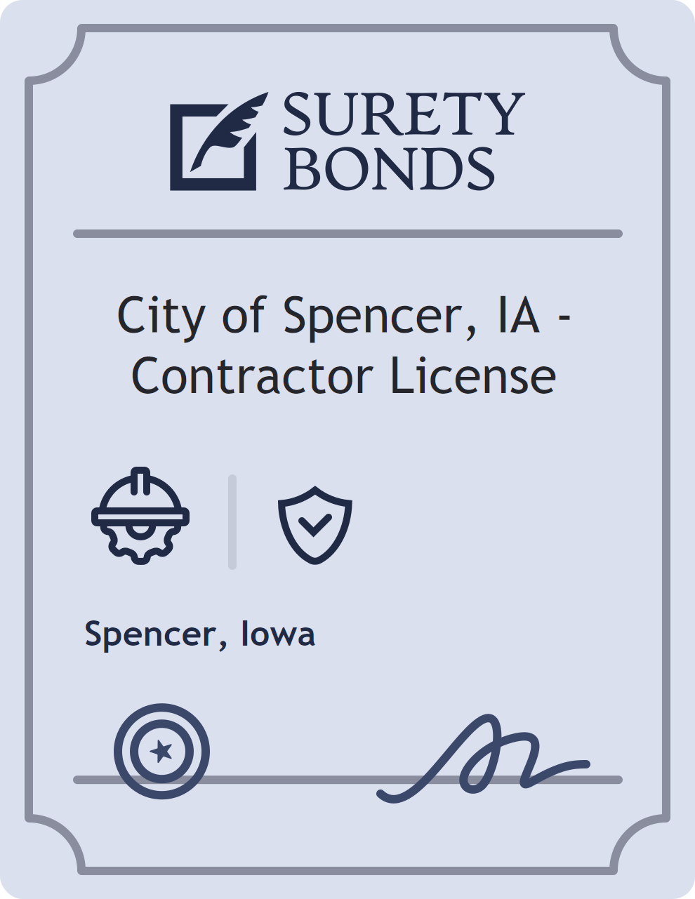 Surety bond badge for City of Spencer, IA - Contractor License
