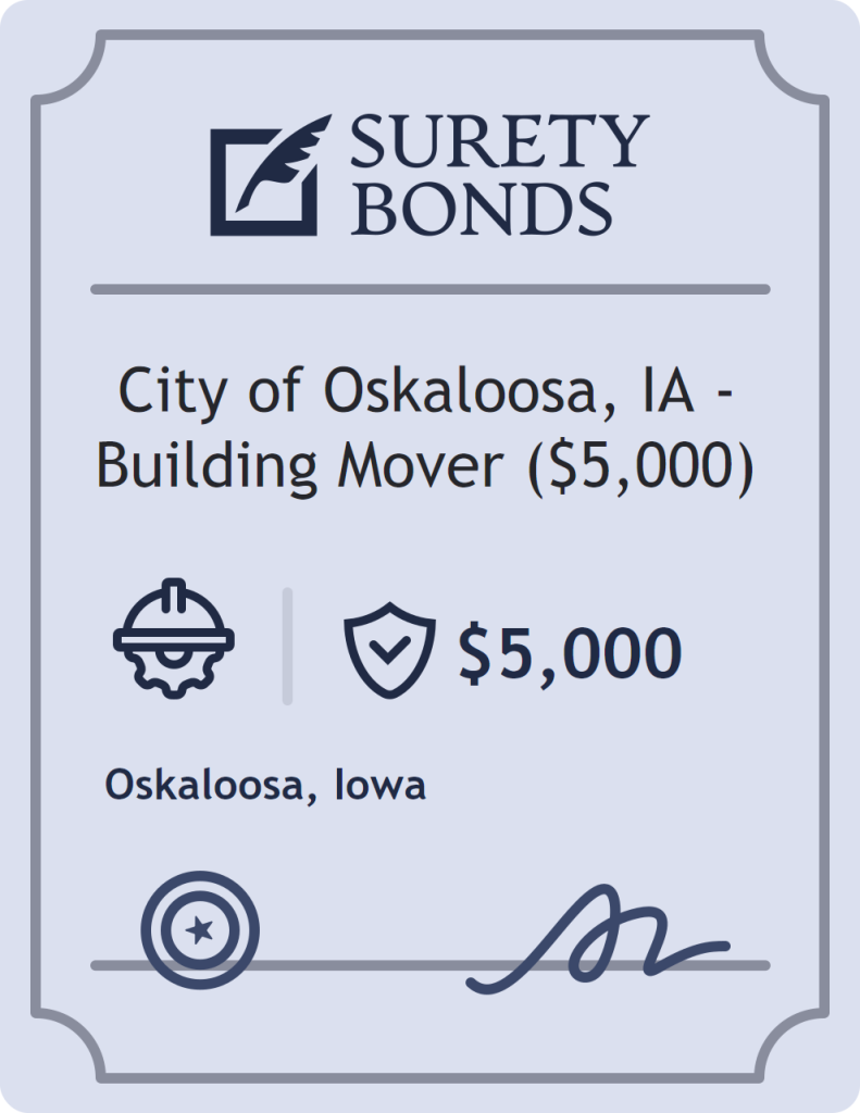 Surety bond badge for City of Oskaloosa, IA - Building Mover ($5,000)