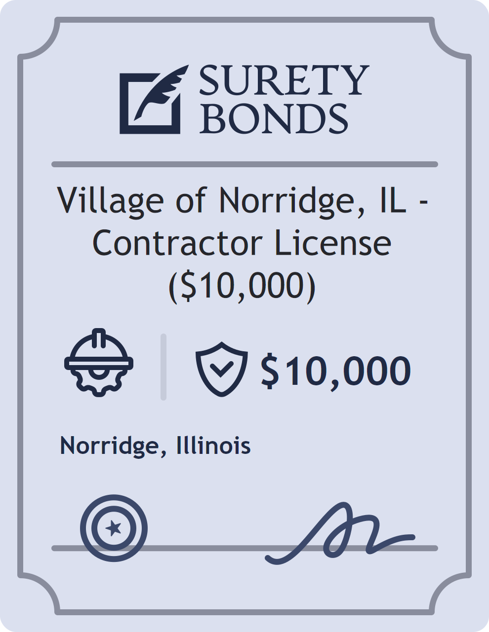 Surety bond badge for Village of Norridge, IL - Contractor License ($10,000)