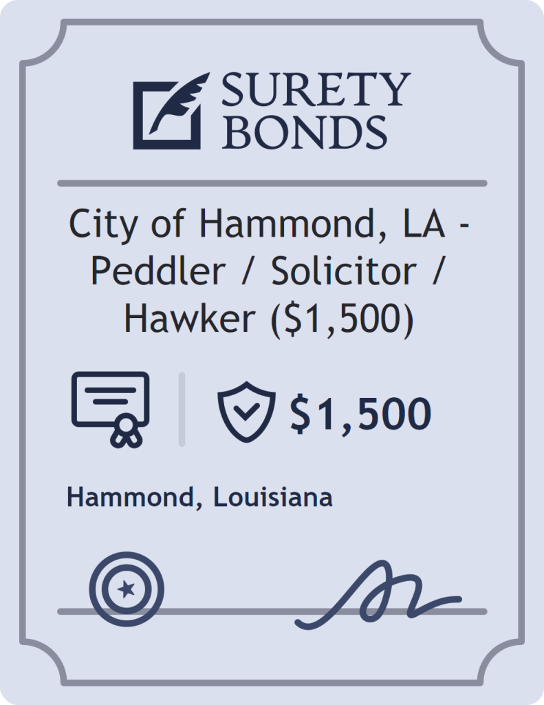 Surety bond badge for City of Hammond, LA - Peddler / Solicitor / Hawker ($1,500)