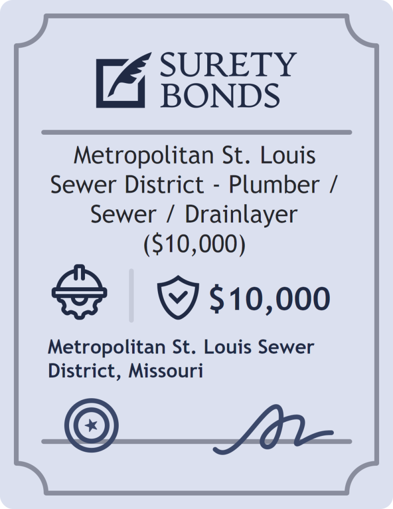 Surety bond badge for Metropolitan St. Louis Sewer District - Plumber / Sewer / Drainlayer ($10,000)