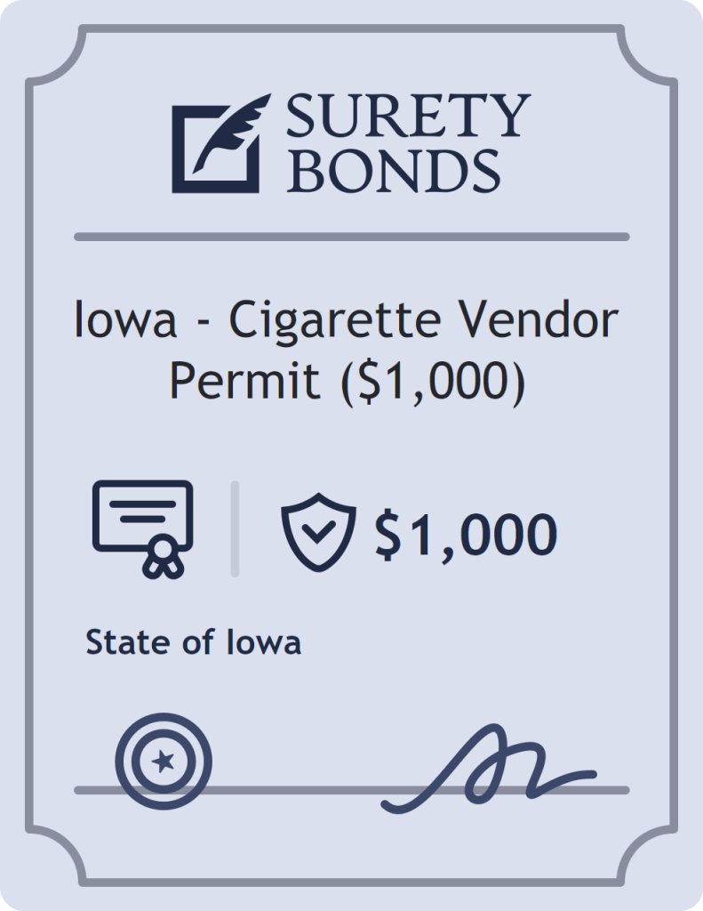 Surety bond badge for Iowa - Cigarette Vendor Permit ($1,000)