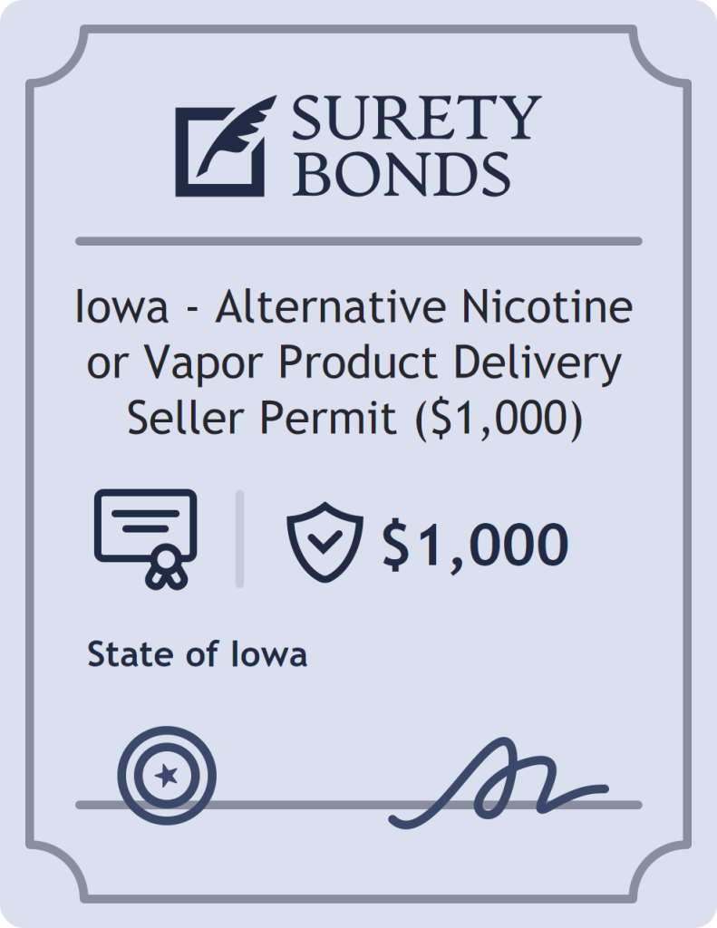 Surety bond badge for Iowa - Alternative Nicotine or Vapor Product Delivery Seller Permit ($1,000)