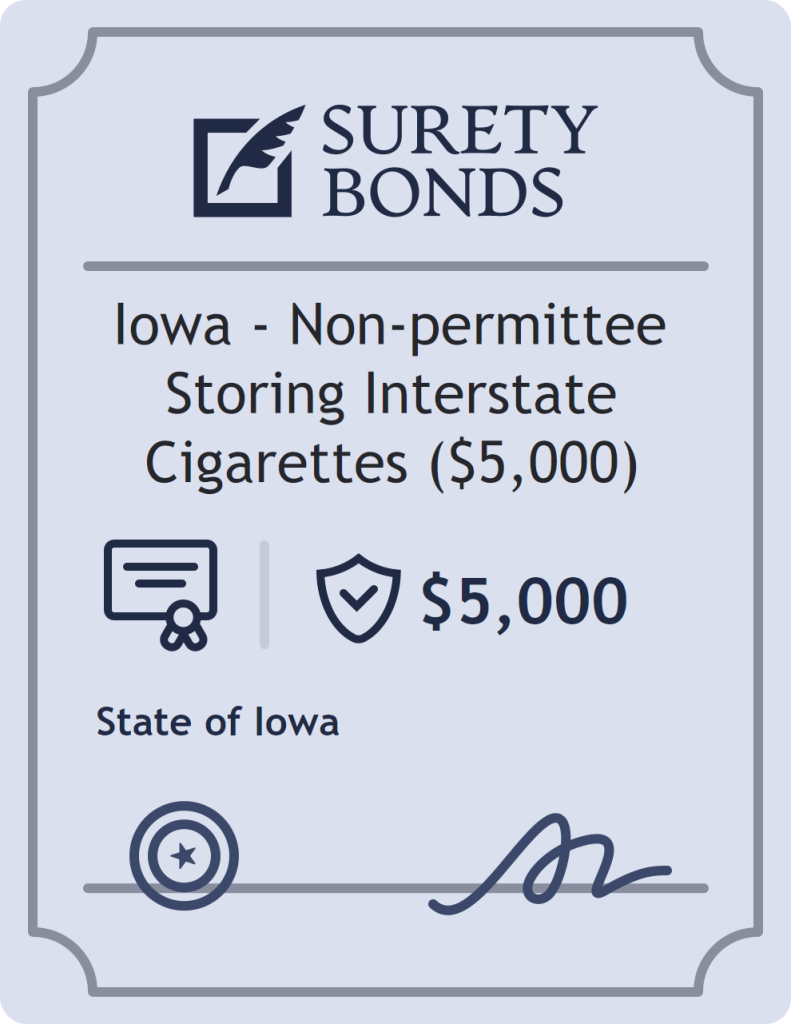 Surety bond badge for Iowa - Non-permittee Storing Interstate Cigarettes ($5,000)
