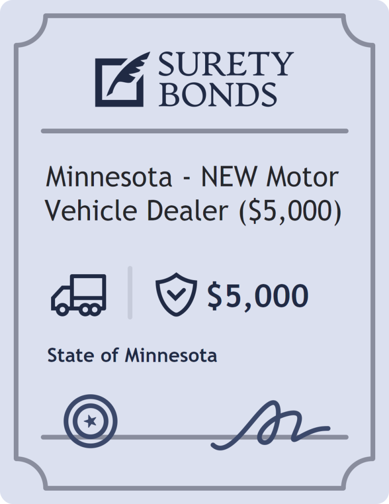 Surety bond badge for Minnesota - NEW Motor Vehicle Dealer ($5,000)