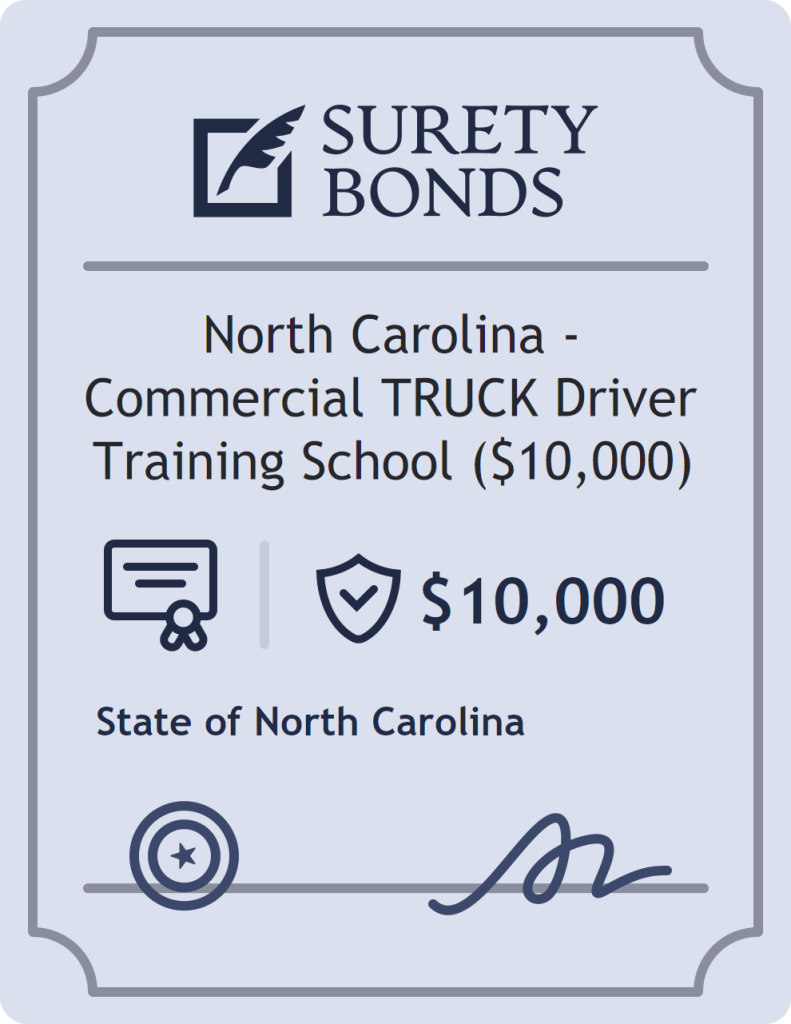 Surety bond badge for North Carolina - Commercial TRUCK Driver Training School ($10,000)