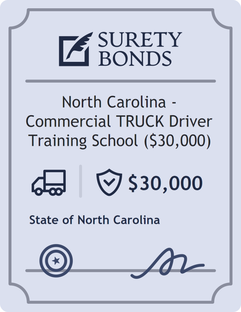 Surety bond badge for North Carolina - Commercial TRUCK Driver Training School ($30,000)