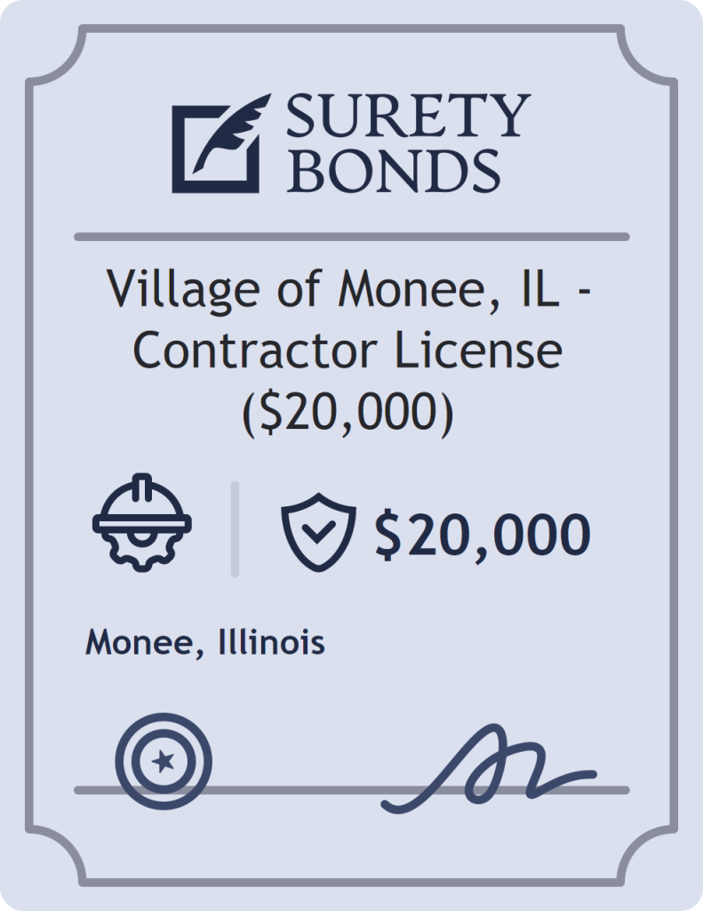Surety bond badge for Village of Monee, IL - Contractor License ($20,000)