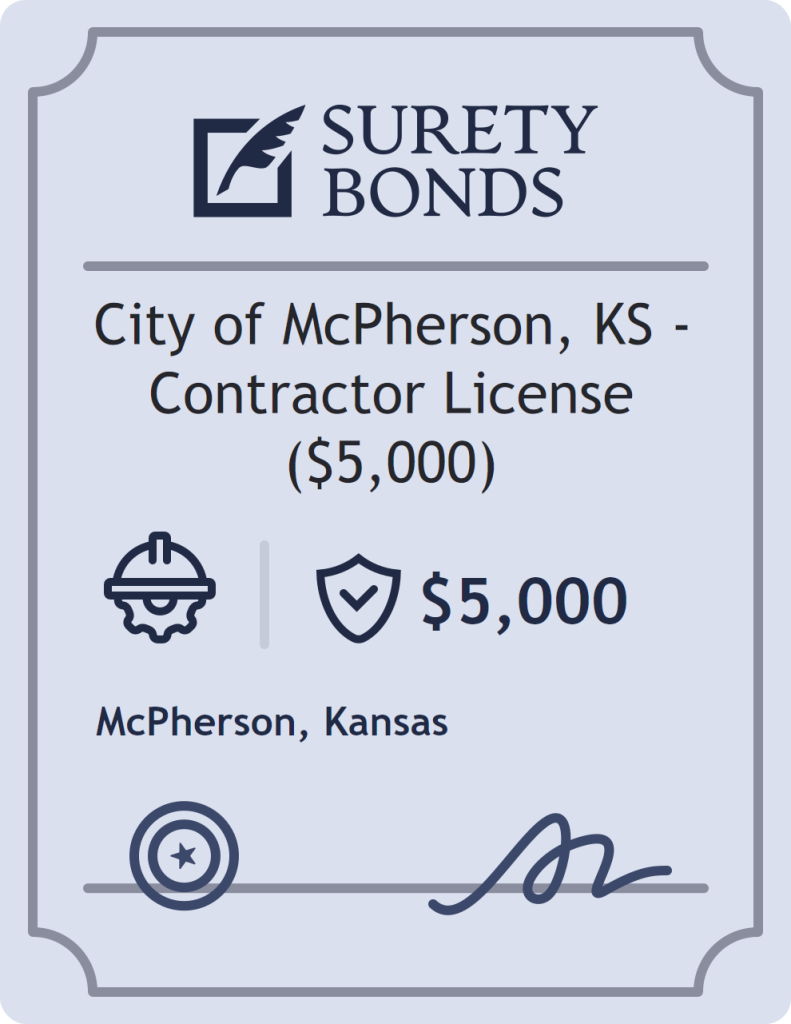 Surety bond badge for City of McPherson, KS - Contractor License ($5,000)
