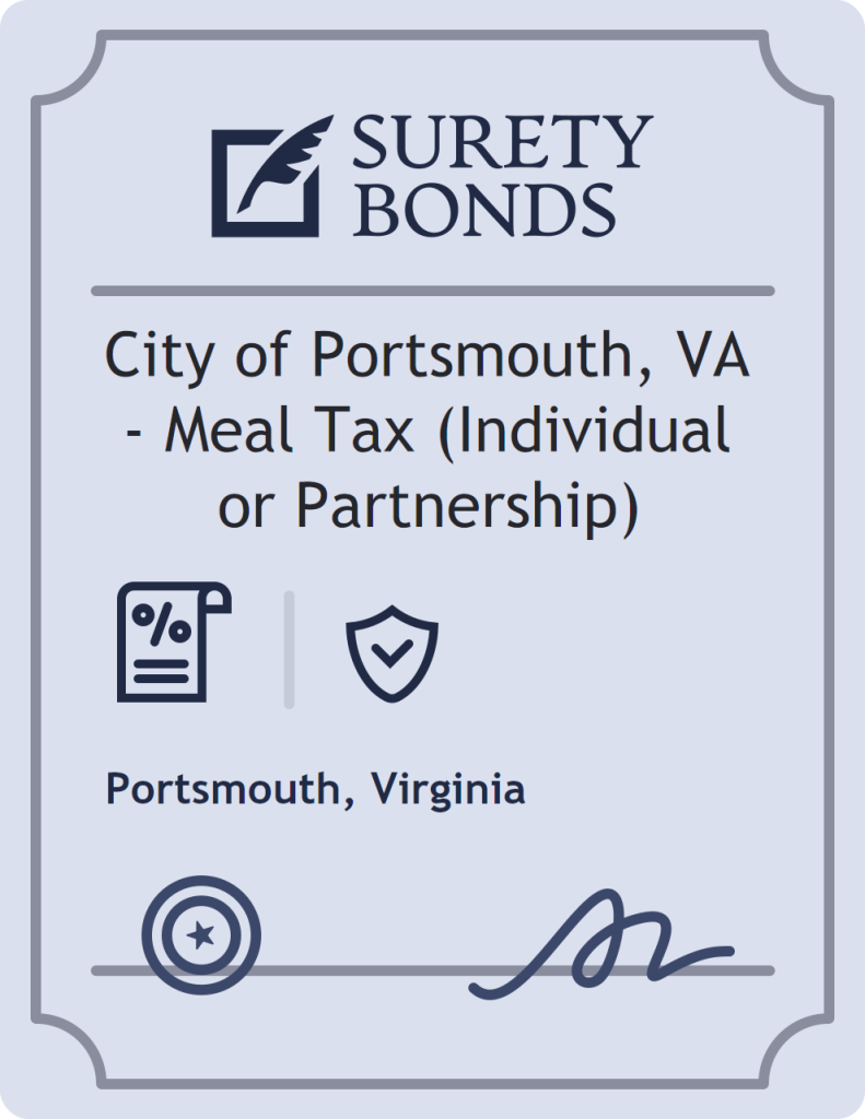 Surety bond badge for City of Portsmouth, VA - Meal Tax (Individual or Partnership)