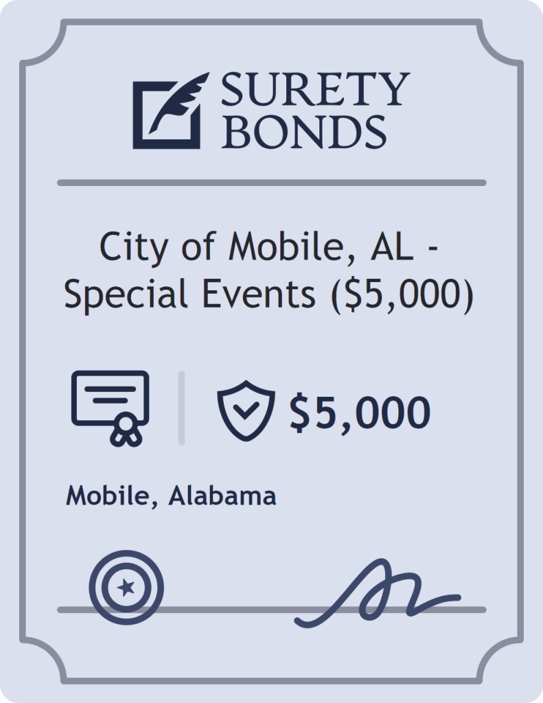 Surety bond badge for City of Mobile, AL - Special Events ($5,000)