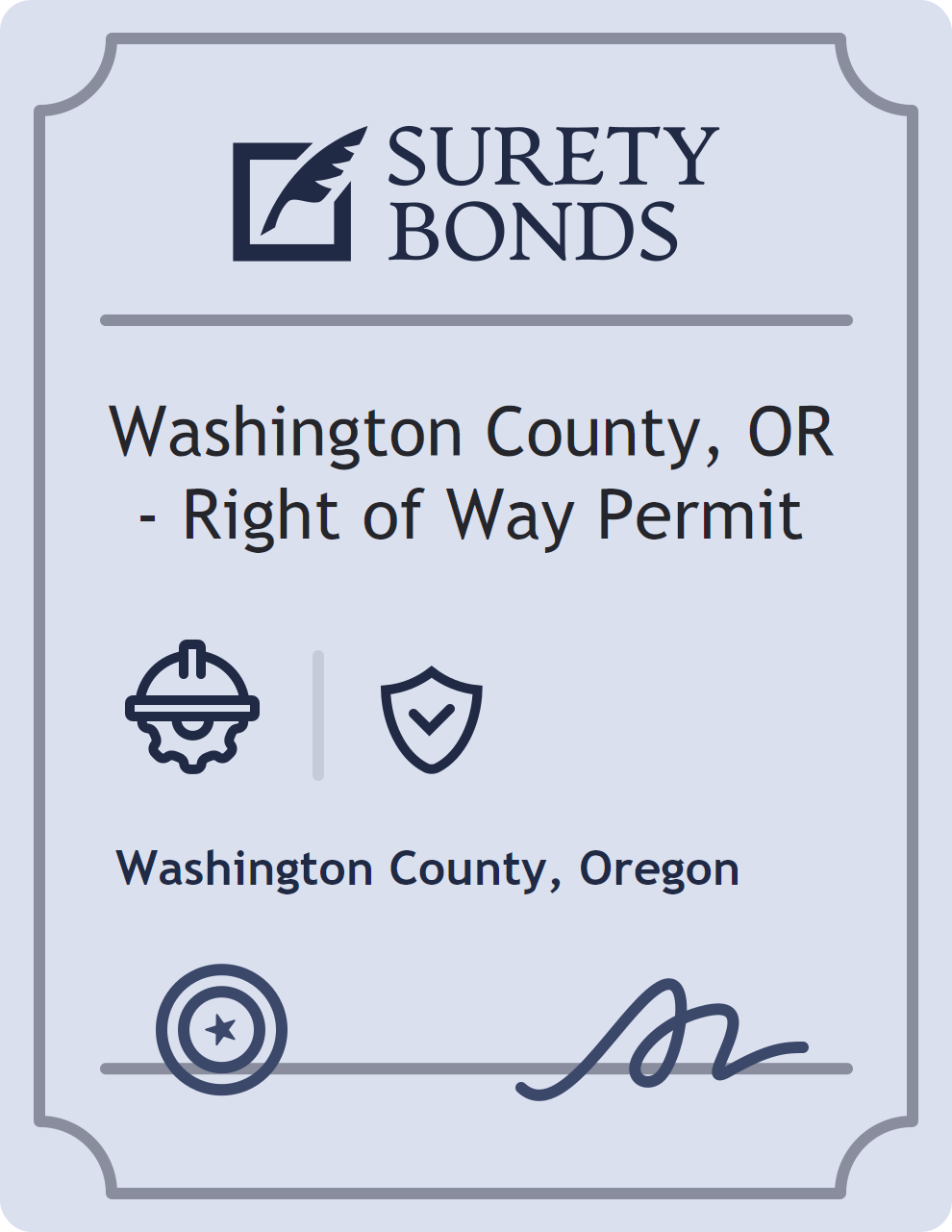 Surety bond badge for Washington County, OR - Right of Way Permit