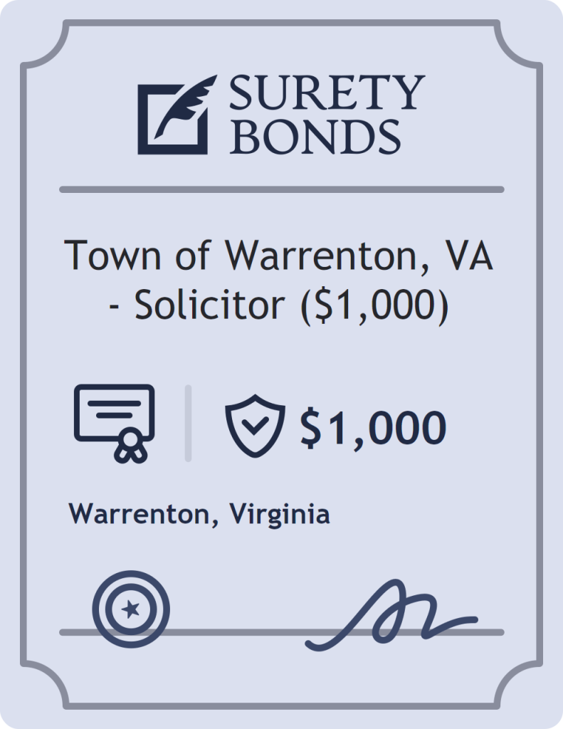 Surety bond badge for Town of Warrenton, VA - Solicitor ($1,000)