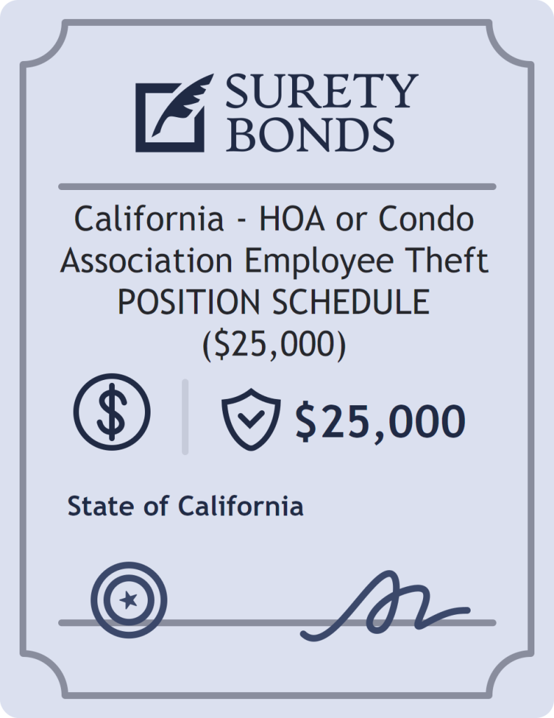 Surety bond badge for California - HOA or Condo Association Employee Theft POSITION SCHEDULE ($25,000)