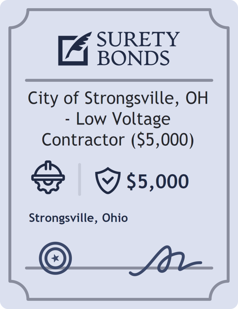 Surety bond badge for City of Strongsville, OH - Low Voltage Contractor ($5,000)