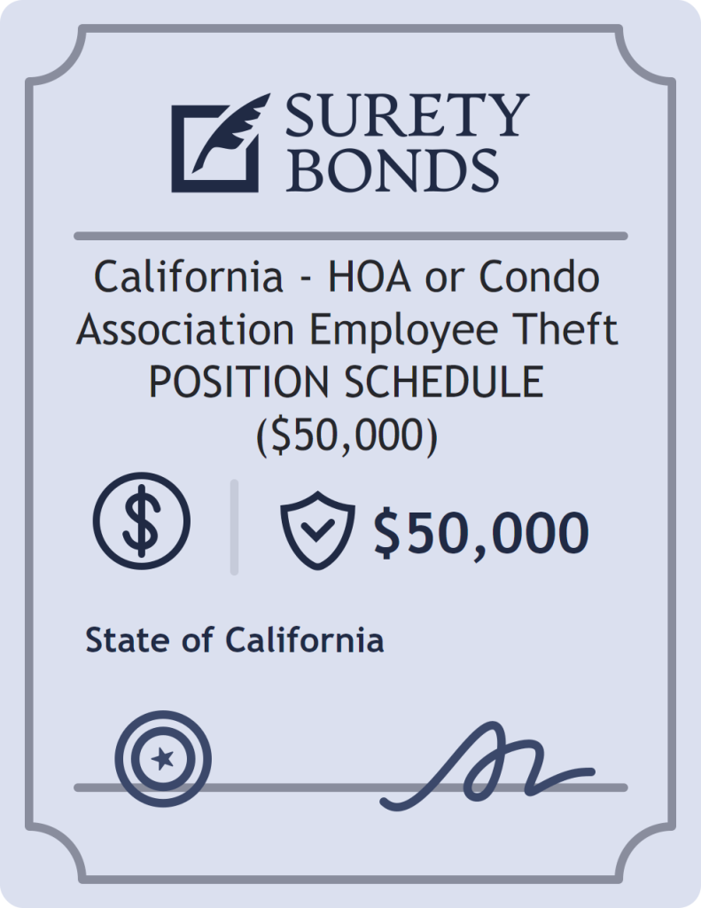 Surety bond badge for California - HOA or Condo Association Employee Theft POSITION SCHEDULE ($50,000)