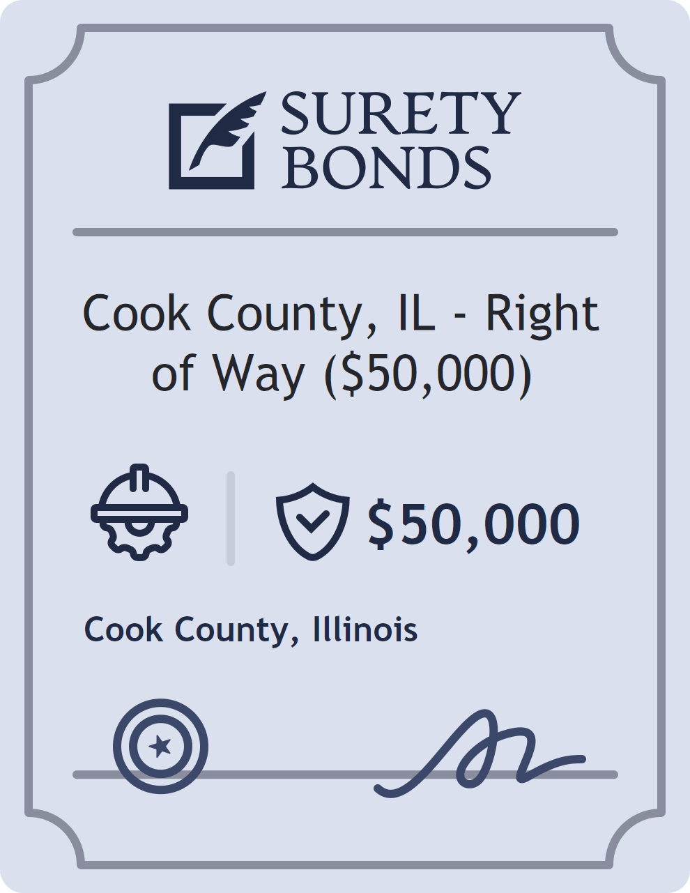 Surety bond badge for Cook County, IL - Right of Way ($50,000)