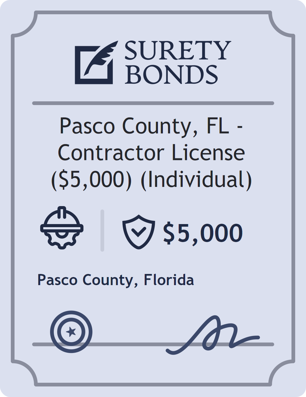 Surety bond badge for Pasco County, FL - Contractor License ($5,000) (Individual)