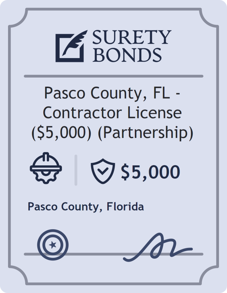 Surety bond badge for Pasco County, FL - Contractor License ($5,000) (Partnership)