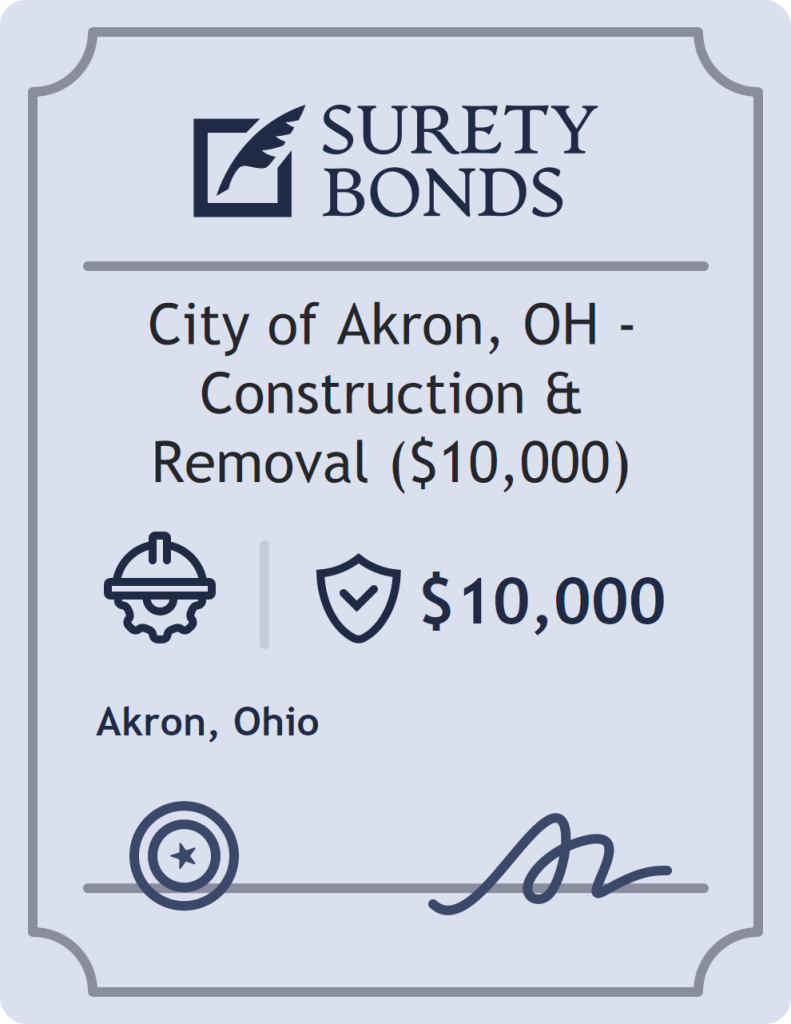 Surety bond badge for City of Akron, OH - Construction & Removal ($10,000)