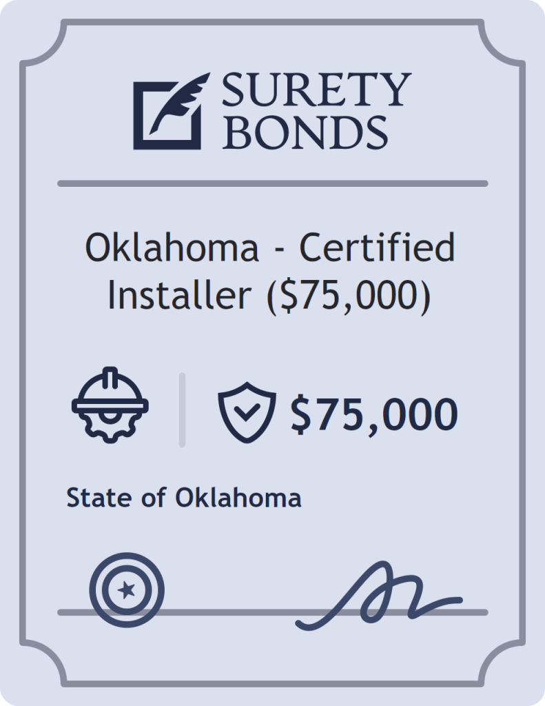 Surety bond badge for Oklahoma - Certified Installer ($75,000)