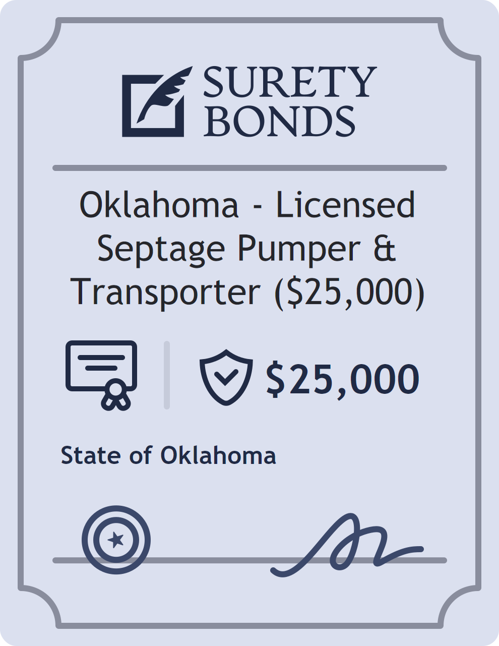 Surety bond badge for Oklahoma - Licensed Septage Pumper & Transporter ($25,000)