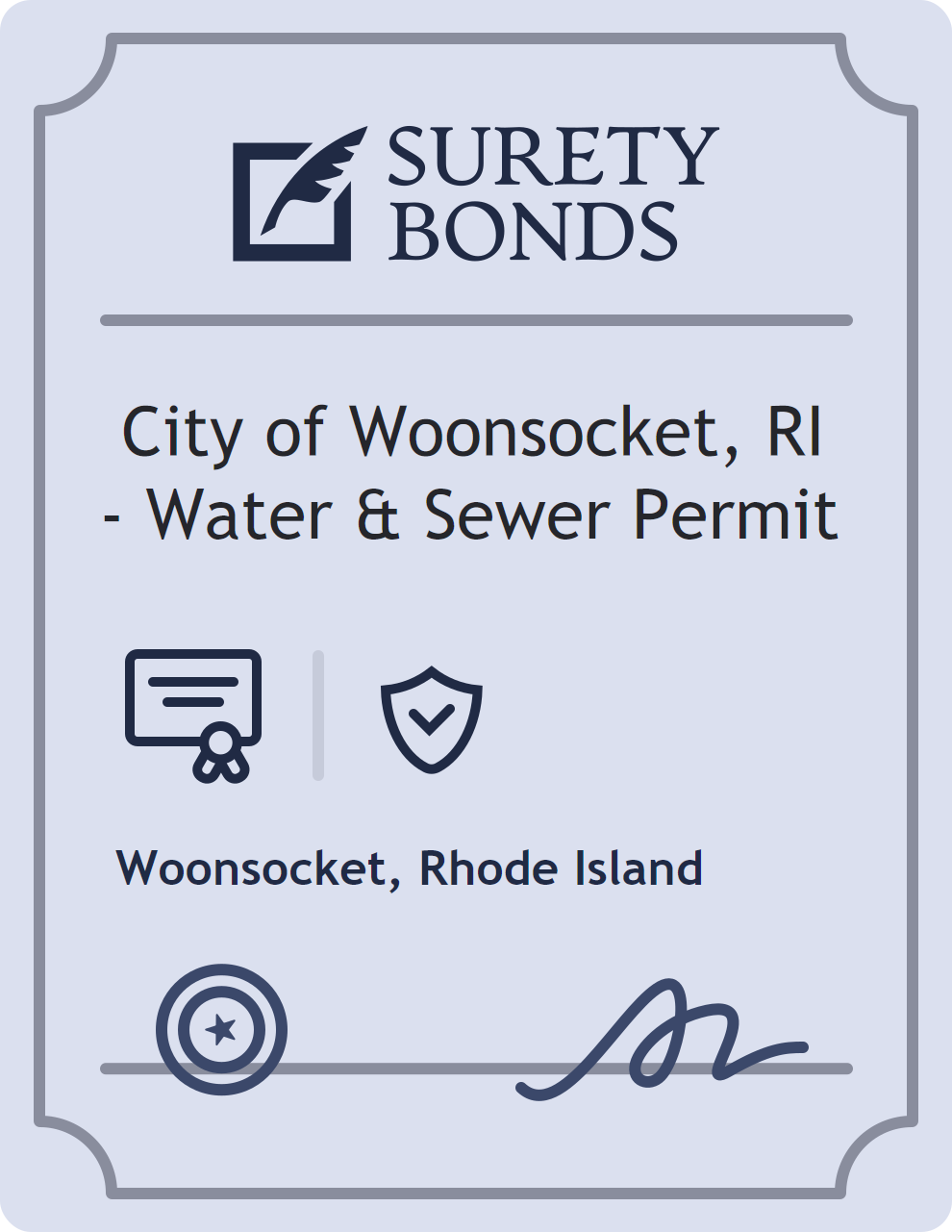 Surety bond badge for City of Woonsocket, RI - Water & Sewer Permit