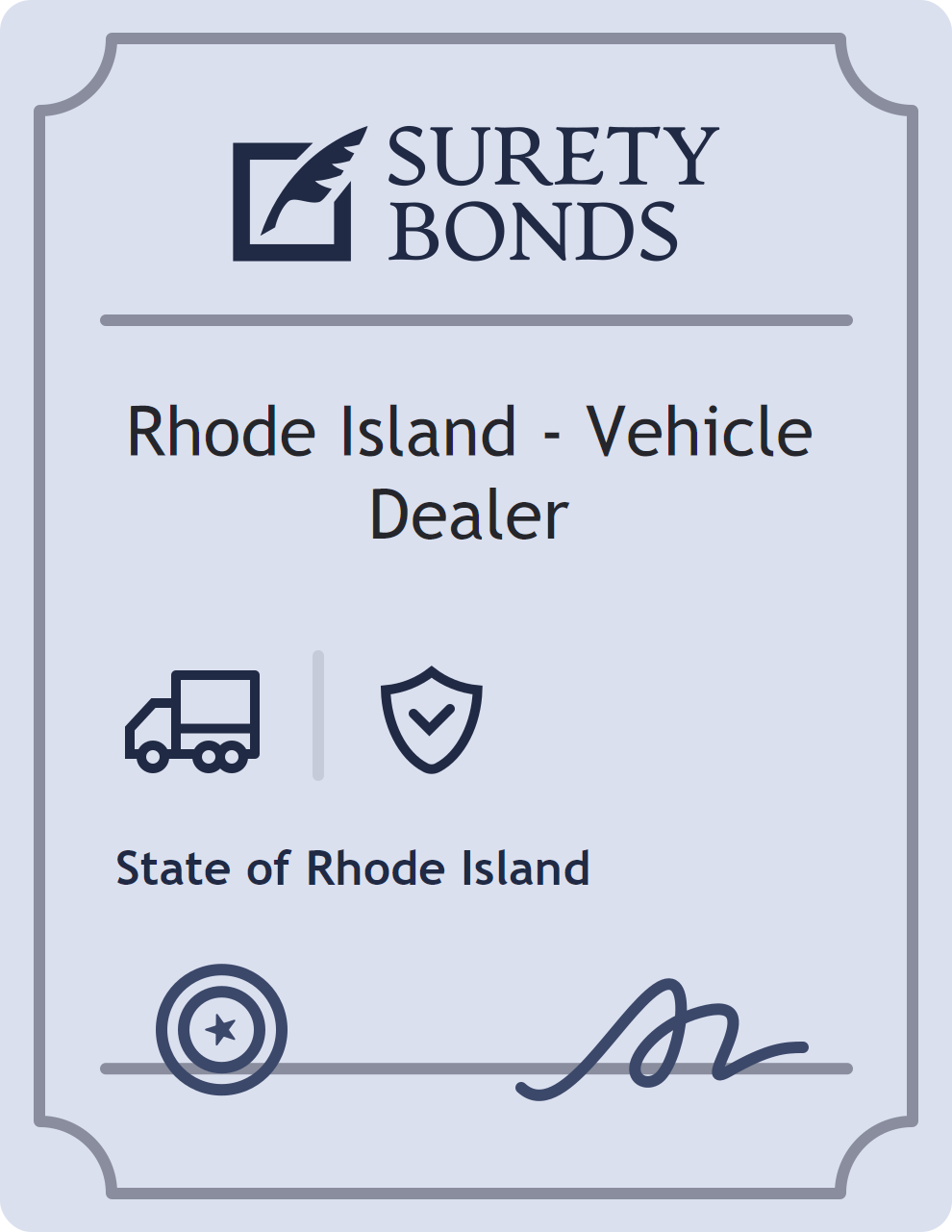 Surety bond badge for Rhode Island - Vehicle Dealer