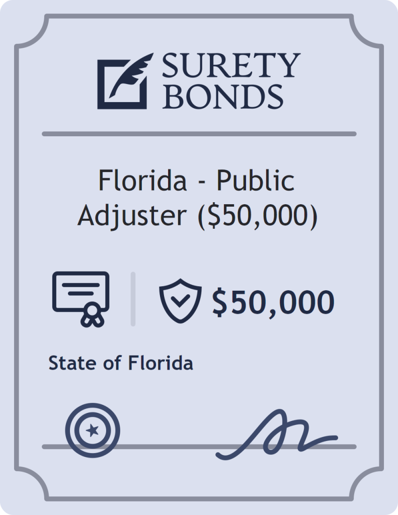 Surety bond badge for Florida - Public Adjuster ($50,000)