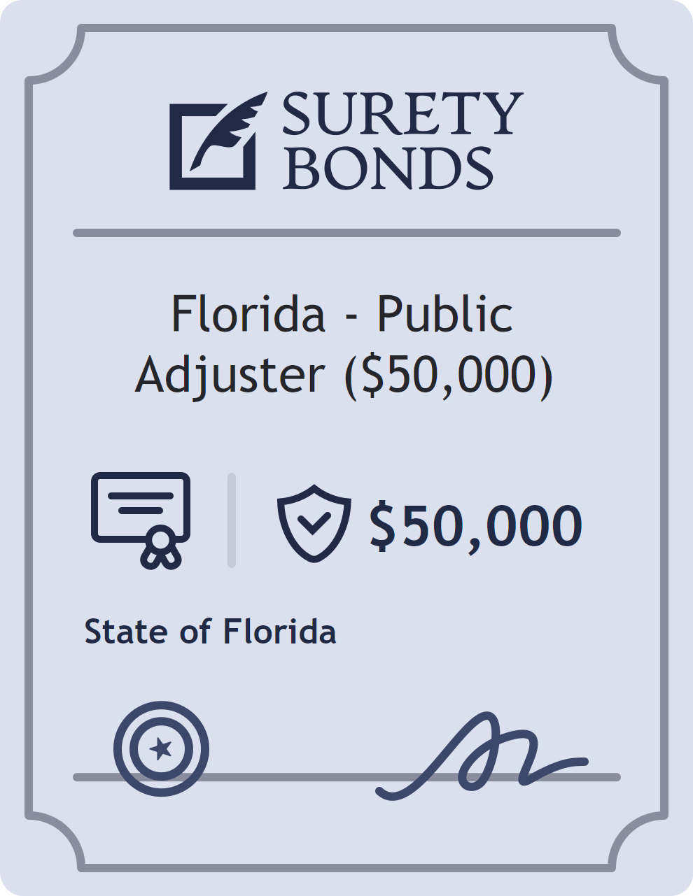 Surety bond badge for Florida - Public Adjuster ($50,000)