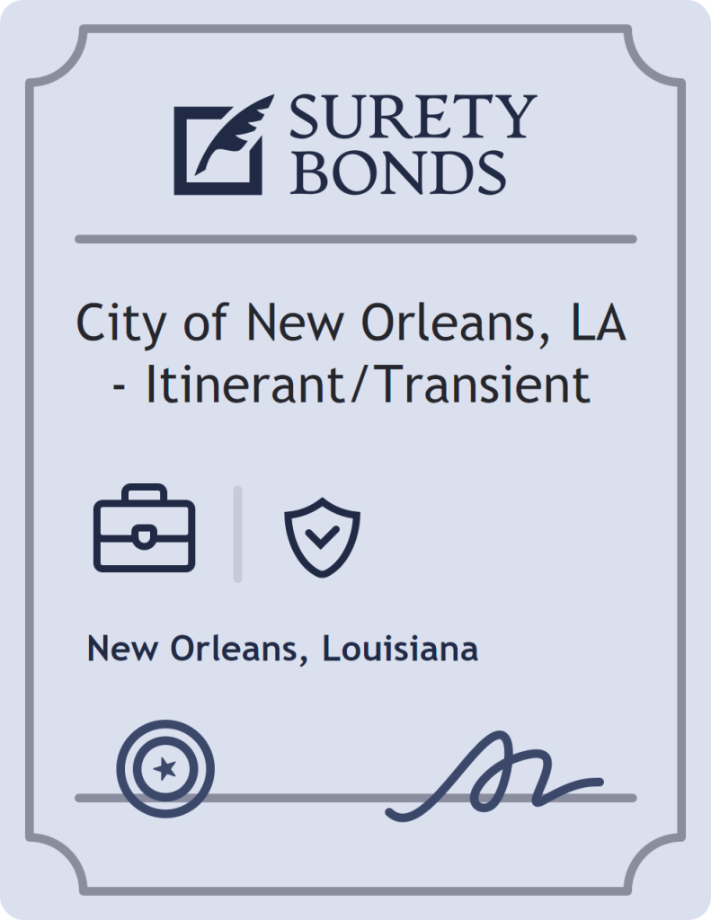 Surety bond badge for City of New Orleans, LA - Itinerant/Transient