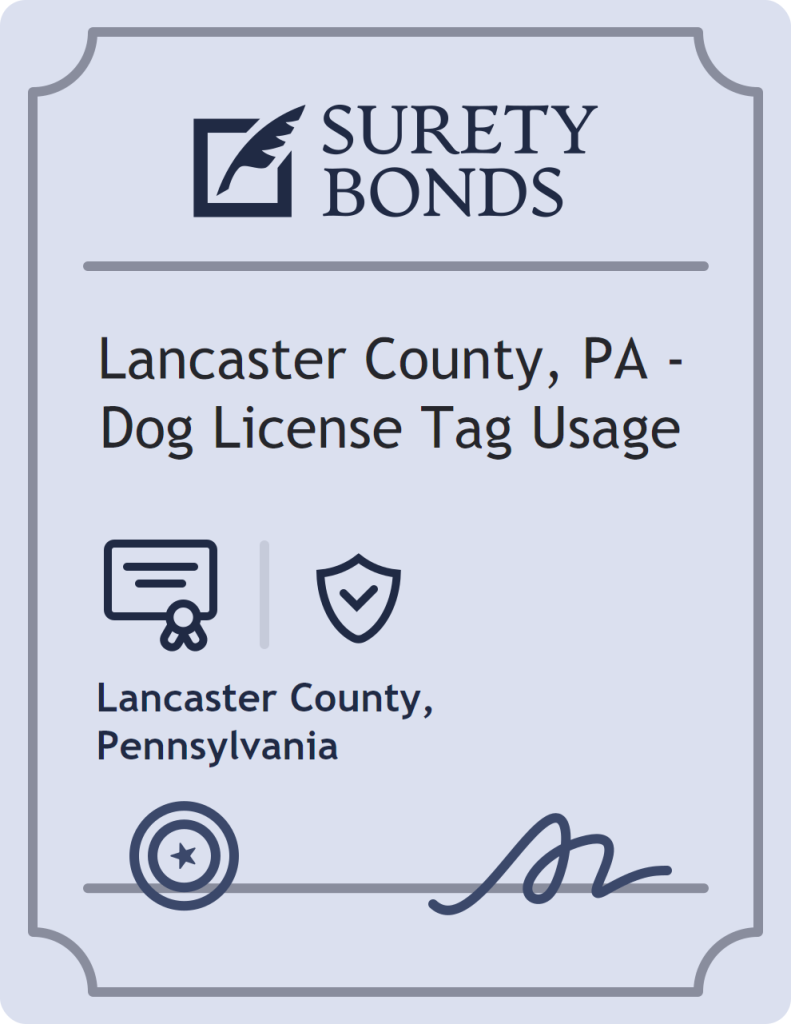 Surety bond badge for Lancaster County, PA - Dog License Tag Usage