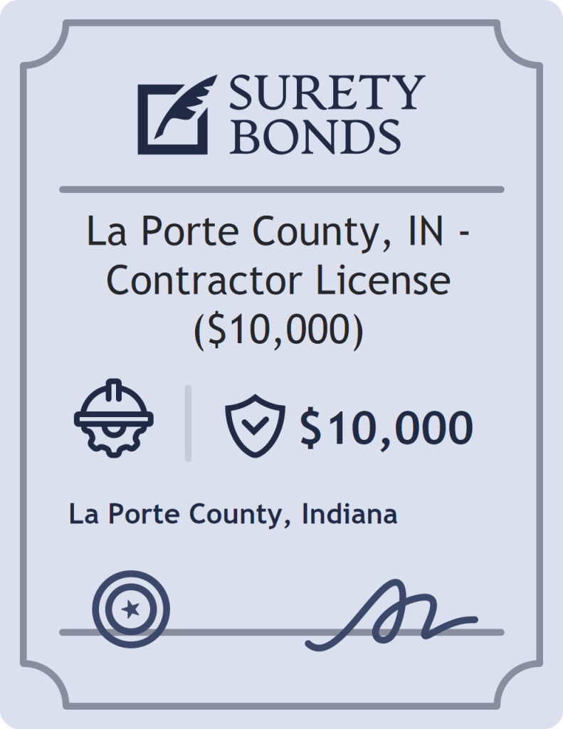 Surety bond badge for La Porte County, IN - Contractor License ($10,000)