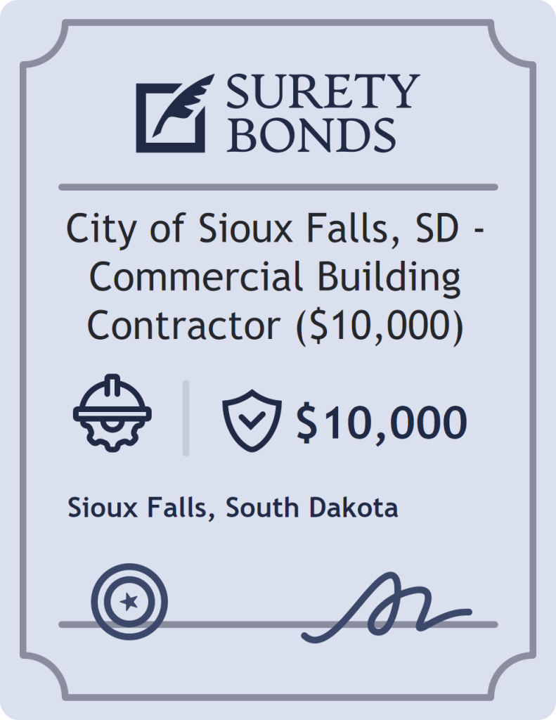 Surety bond badge for City of Sioux Falls, SD - Commercial Building Contractor ($10,000)