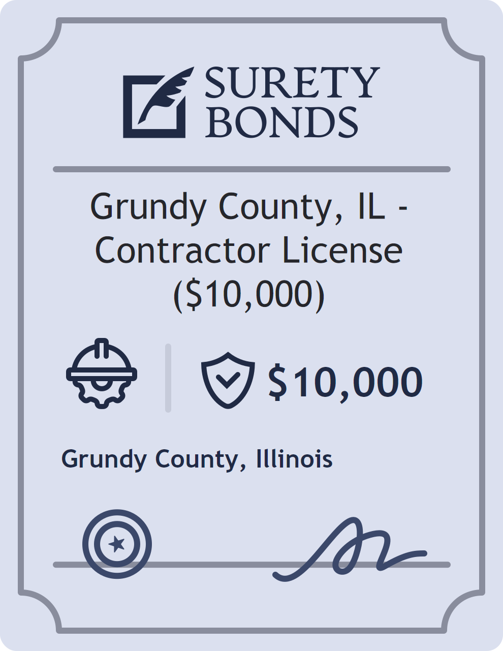 Surety bond badge for Grundy County, IL - Contractor License ($10,000)