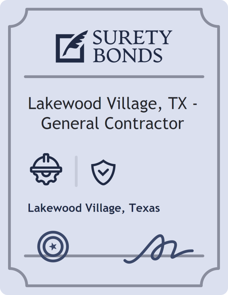 Surety bond badge for Lakewood Village, TX - General Contractor