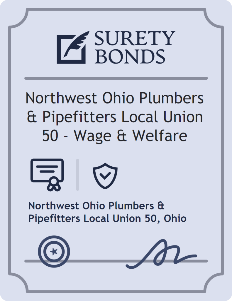 Surety bond badge for Northwest Ohio Plumbers & Pipefitters Local Union 50 - Wage & Welfare