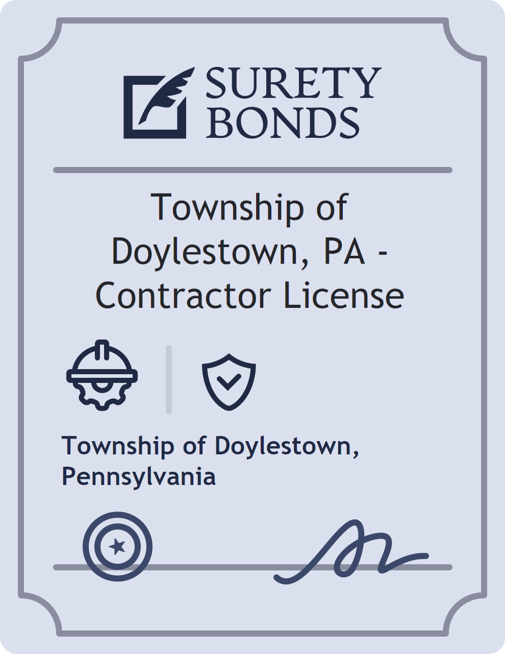 Surety bond badge for Township of Doylestown, PA - Contractor License
