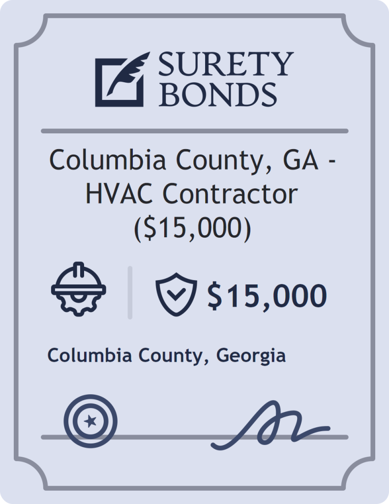 Surety bond badge for Columbia County, GA - HVAC Contractor ($15,000)
