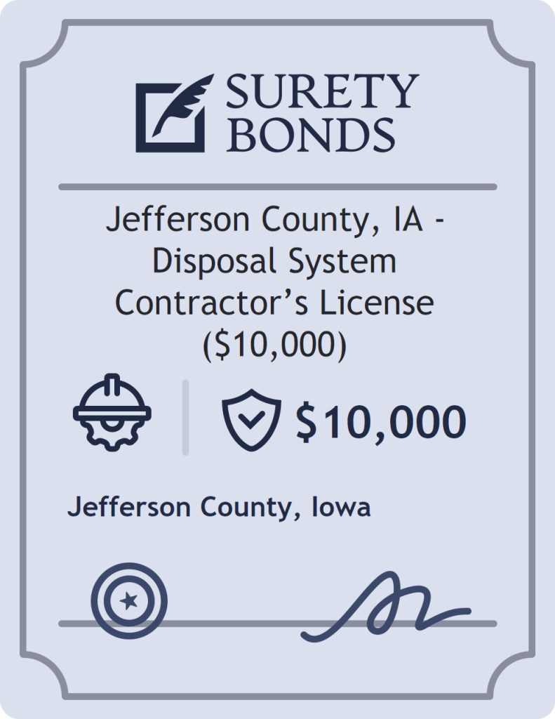 Surety bond badge for Jefferson County, IA - Disposal System Contractor’s License ($10,000)