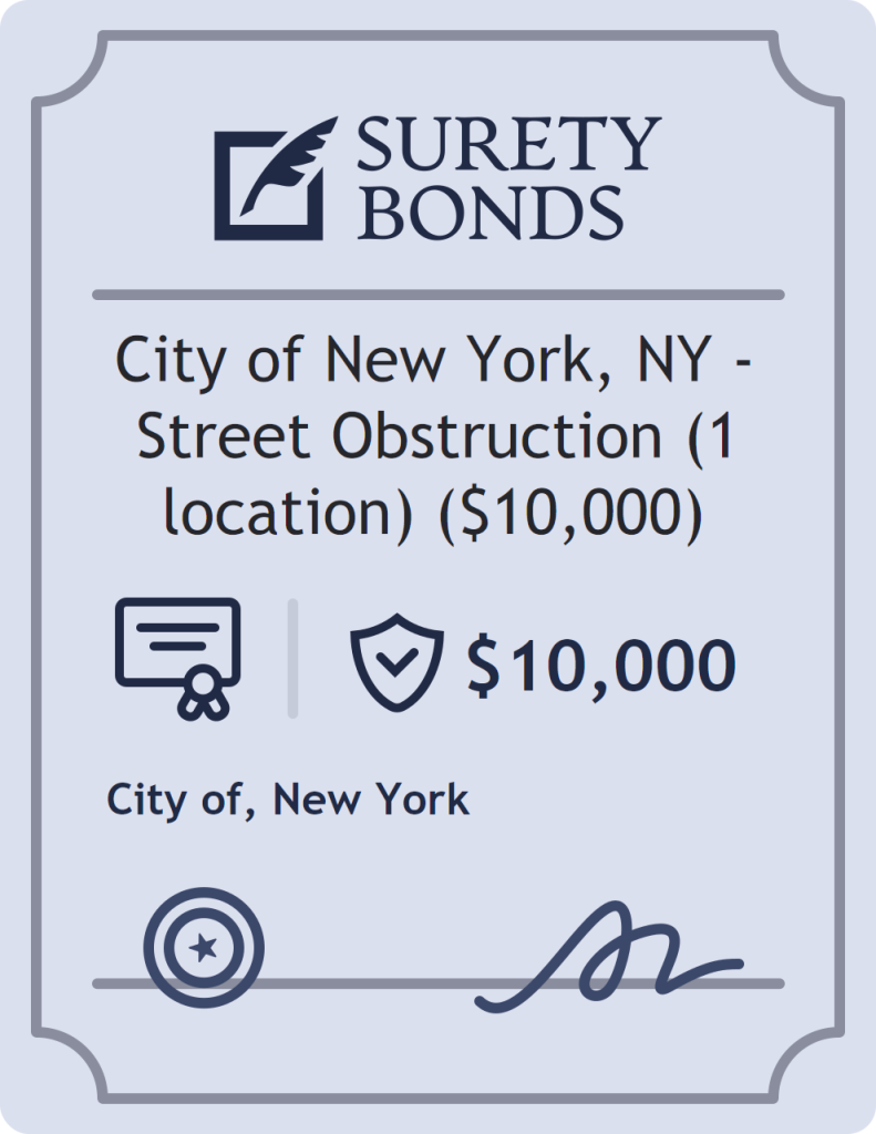 Surety bond badge for City of New York, NY - Street Obstruction (1 location) ($10,000)