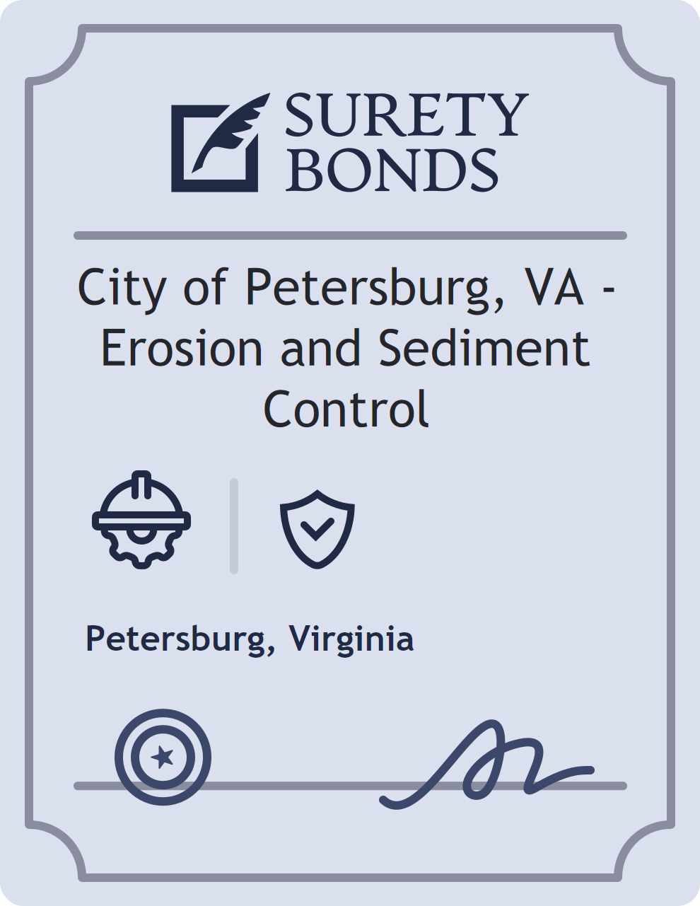 Surety bond badge for City of Petersburg, VA - Erosion and Sediment Control