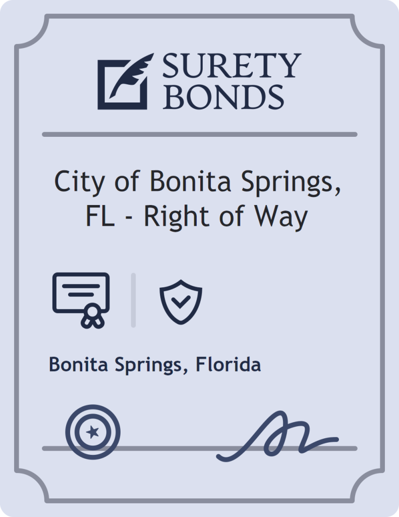 Surety bond badge for City of Bonita Springs, FL - Right of Way