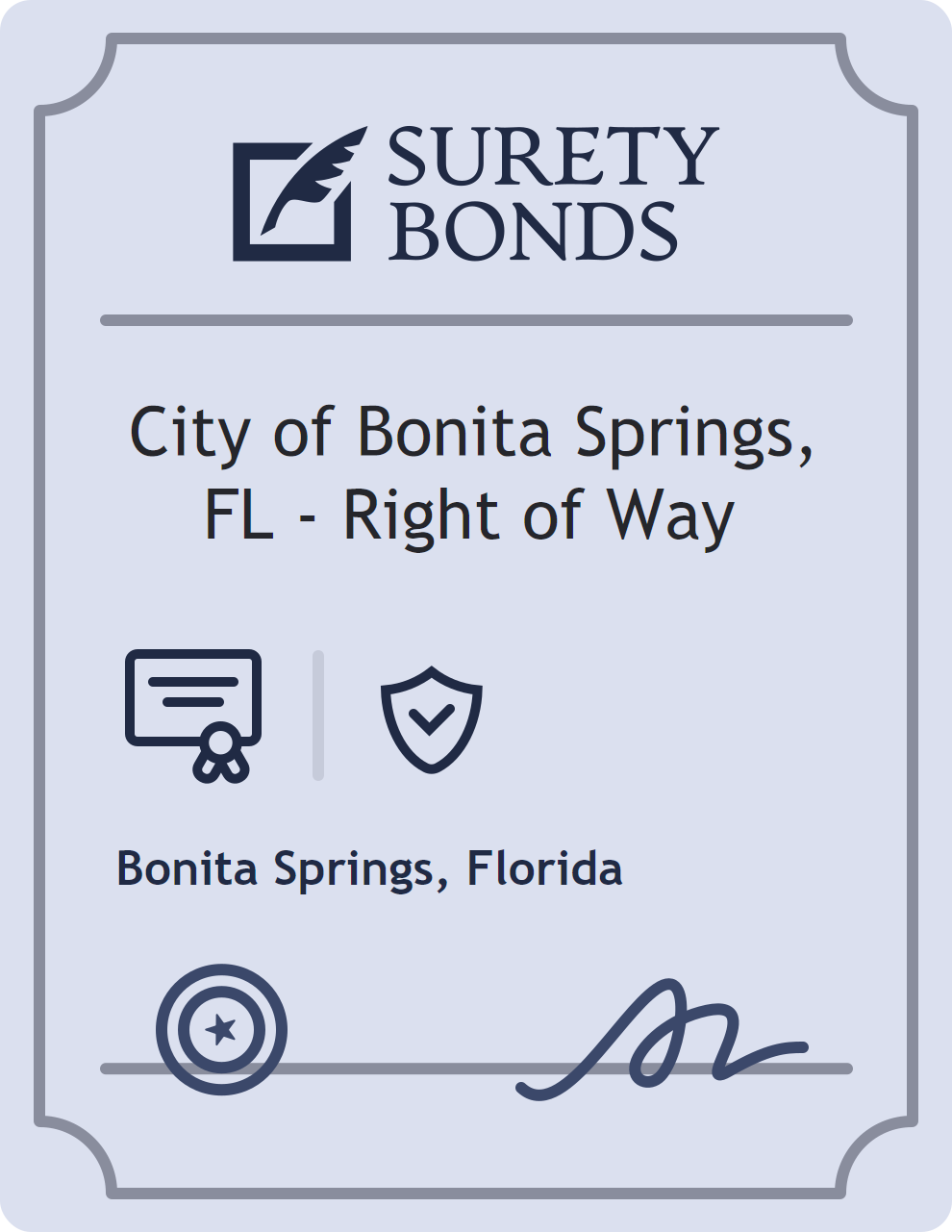 Surety bond badge for City of Bonita Springs, FL - Right of Way