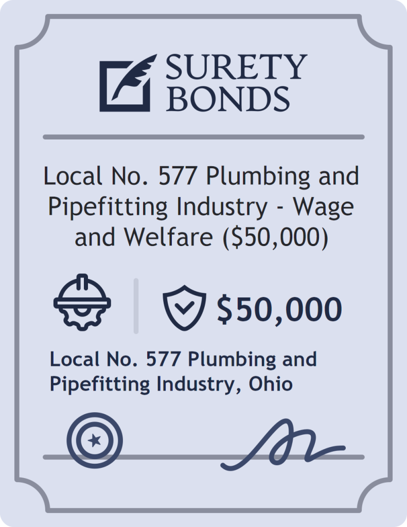 Surety bond badge for Local No. 577 Plumbing and Pipefitting Industry - Wage and Welfare ($50,000)