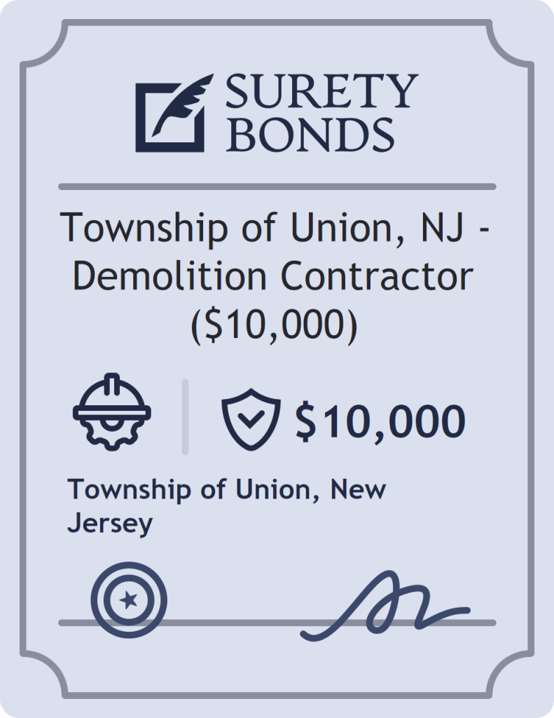 Surety bond badge for Township of Union, NJ - Demolition Contractor ($10,000)