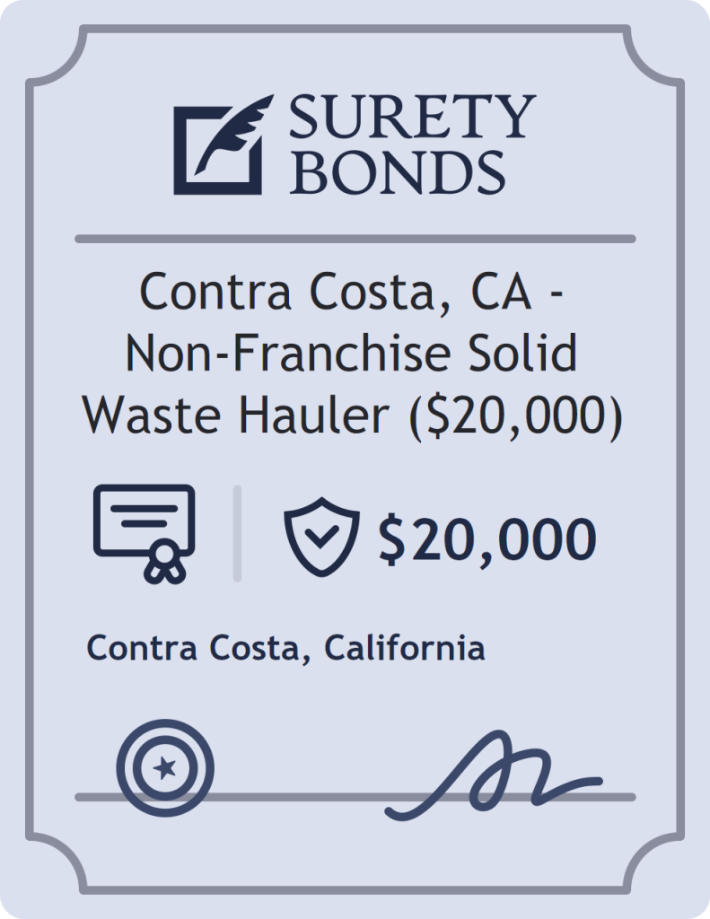 Surety bond badge for Contra Costa, CA - Non-Franchise Solid Waste Hauler ($20,000)