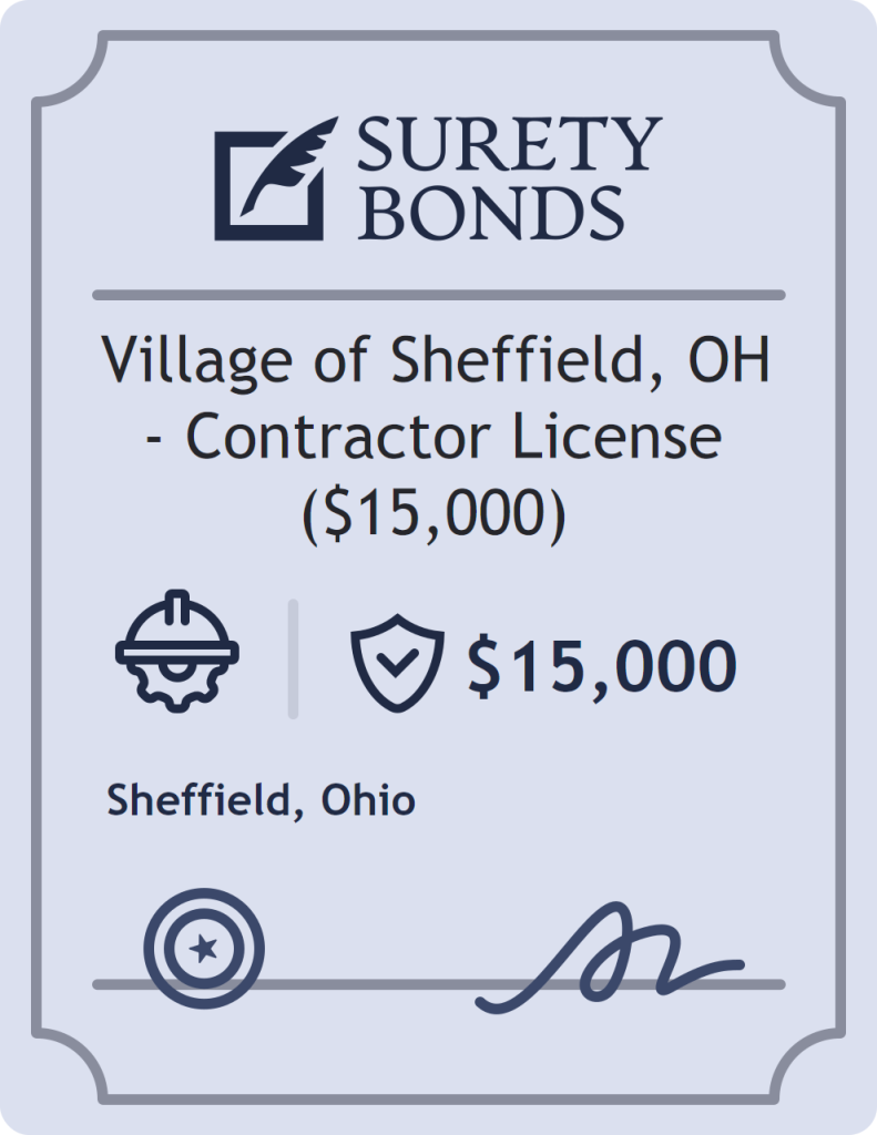 Surety bond badge for Village of Sheffield, OH - Contractor License ($15,000)
