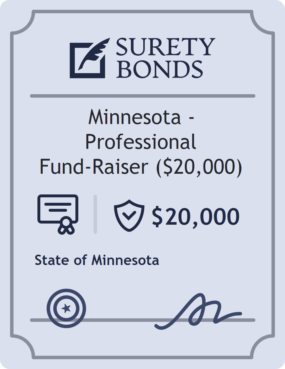 Surety bond badge for Minnesota - Professional Fund-Raiser ($20,000)
