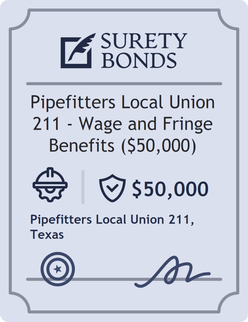 Surety bond badge for Pipefitters Local Union 211 - Wage and Fringe Benefits ($50,000)